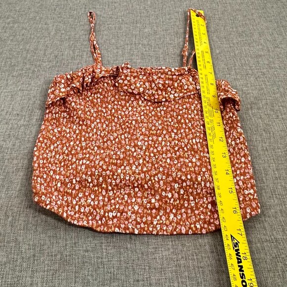 NEW! Hippie Rose Crop Tank Top Ruffled Floral Brown Strappy Junior Medium Rayon - Picture 4 of 10